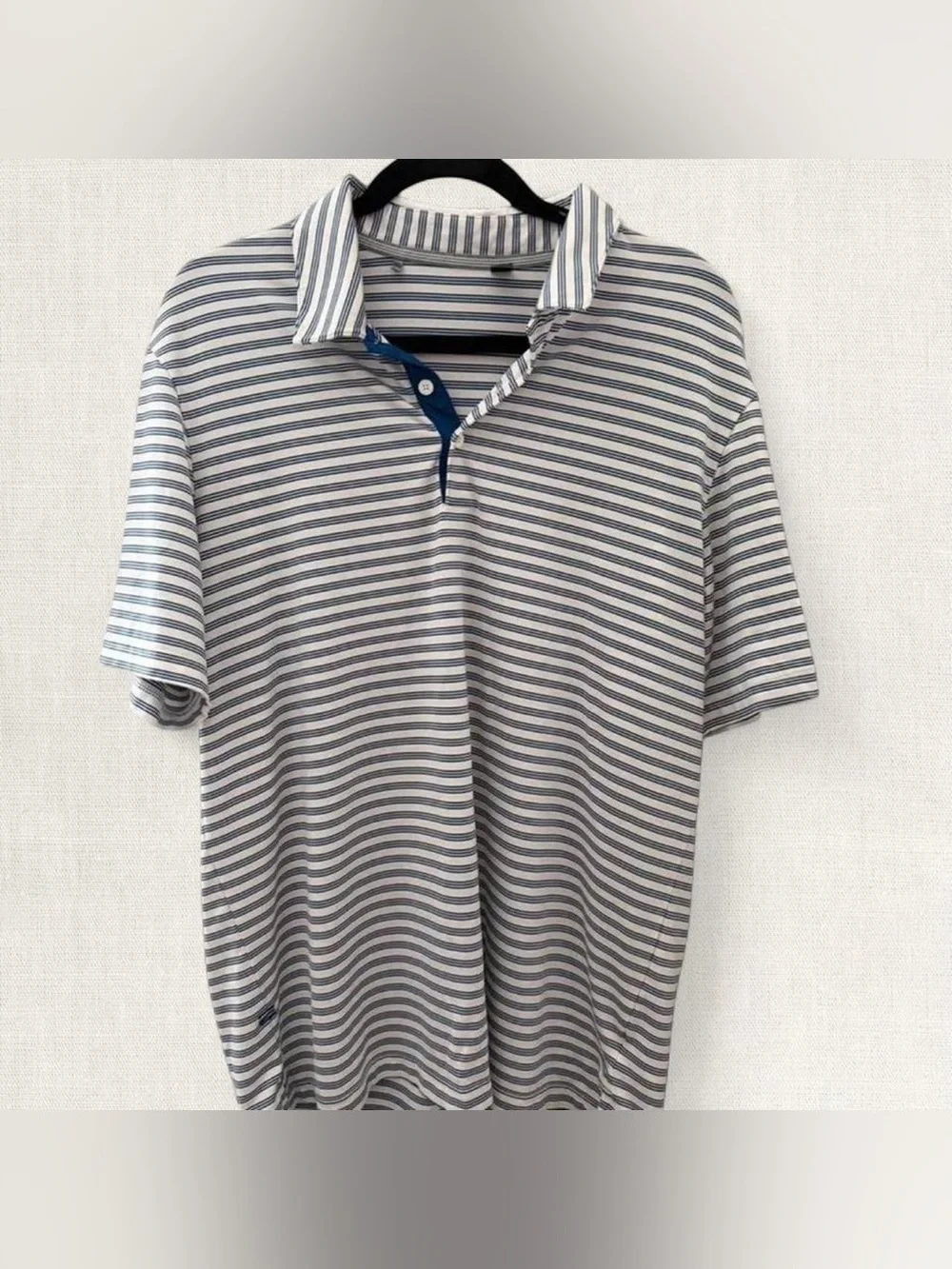 Men's Striped Adidas Polo Shirt in White and Navy